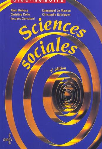 Couverture du livre « Sciences sociales (3e édition) » de Jacques Gervasoni et Emmanuel Le Masson et Christian Dollo et Alain Beitone et Christophe Rodrigues aux éditions Sirey