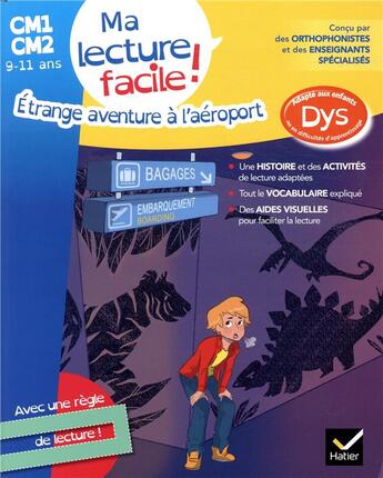 Couverture du livre « Ma lecture facile dys cm1-cm2 : etrange aventure a l'aeroport » de Barge/Overzee/Lymut aux éditions Hatier