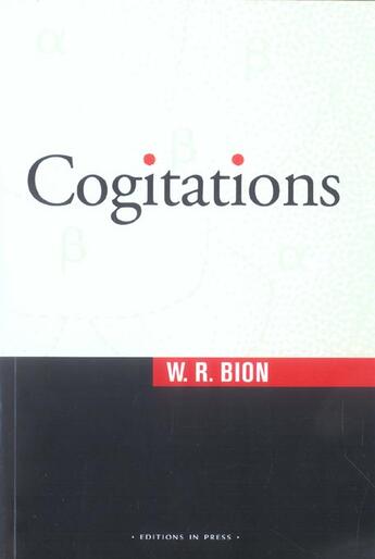 Couverture du livre « Cogitations » de Wilfred R. Bion aux éditions In Press