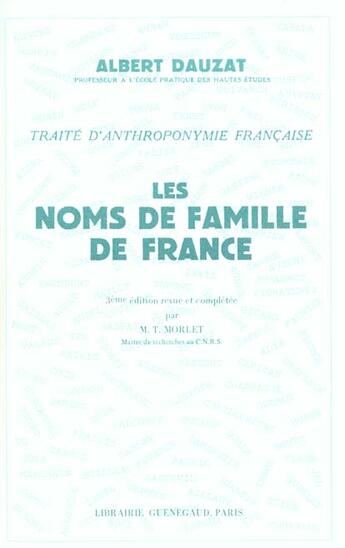 Couverture du livre « Noms Famille De France » de Dauzat aux éditions Guenegaud