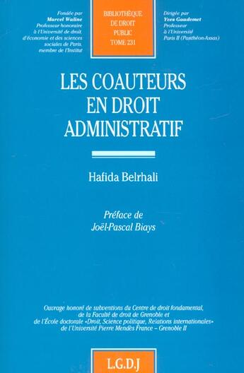 Couverture du livre « Les coauteurs en droit administratif - vol231 » de Belrhali H. aux éditions Lgdj