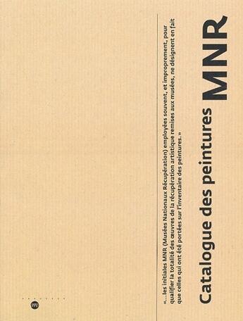 Couverture du livre « MNR ; catalogue des peintures » de  aux éditions Reunion Des Musees Nationaux