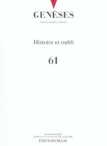 Couverture du livre « REVUE GENESES t.61 ; histoire et oubli » de  aux éditions Belin