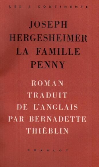 Couverture du livre « La famille Penny » de Joseph Hergesheimer aux éditions Nel