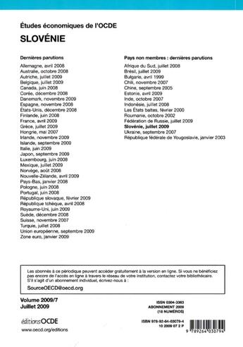 Couverture du livre « Études économiques de l'OCDE : Slovénie (édition 2009) » de  aux éditions Ocde