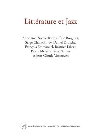 Couverture du livre « Littérature et Jazz » de Arc/Bertolt/Brogniet aux éditions Arllf