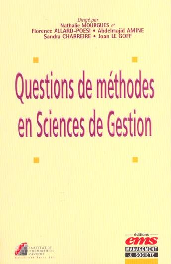 Couverture du livre « Questions de methodes en sciences de gestion » de Mourgues N. aux éditions Management Et Societe