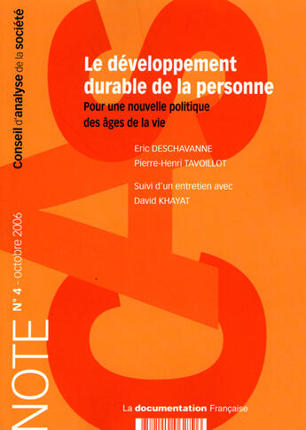 Couverture du livre « Le développement durable de la personne ; pour une nouvelle politique des âges de la vie » de  aux éditions Documentation Francaise