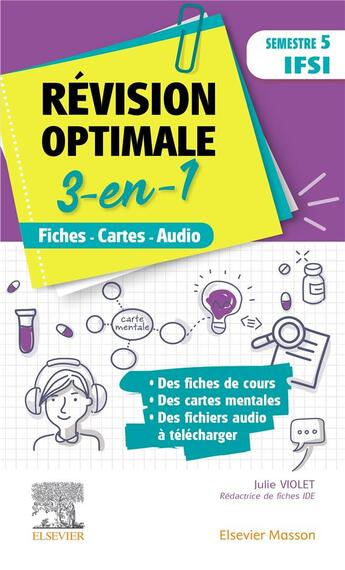 Couverture du livre « Révision optimale 3-en-1 ; semestre 5 IFSI ; fiches-cartes-audio » de Julie Violet aux éditions Elsevier-masson