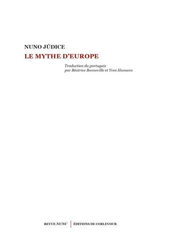 Couverture du livre « Le mythe d'Europe » de Nuno Judice aux éditions Corlevour