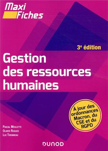 Couverture du livre « Maxi fiches : RH licence Tome 1 ; gestion des ressources humaines (3e édition) » de Olivier Roques et Pascal Moulette et Luc Tironneau aux éditions Dunod