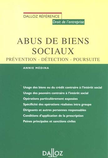 Couverture du livre « Abus de biens sociaux » de Annie Medina aux éditions Dalloz