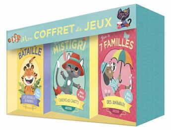 Couverture du livre « Mon coffret de jeux - 7 familles, mistigri et bataille ! » de Miriam Bos / Amy Bla aux éditions Philippe Auzou