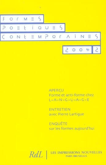 Couverture du livre « Formes poetiques contemporaines t.2 » de  aux éditions Impressions Nouvelles