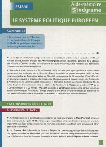 Couverture du livre « Le système politique de l'union européenne » de  aux éditions Studyrama