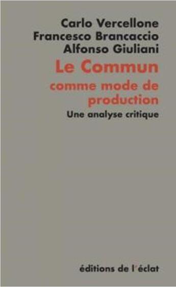 Couverture du livre « Le commun comme mode de production ; une analyse critique » de Carlo Vercellone et Francesco Brancaccio et Alfonso Giuliani aux éditions Eclat