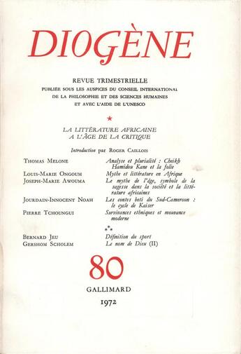 Couverture du livre « Diogene 80 » de Collectifs Gallimard aux éditions Gallimard