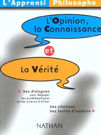 Couverture du livre « Opinion connaissance verite » de Brenifier/Clamens aux éditions Nathan