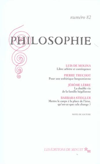 Couverture du livre « Revue Philosophie Minuit T.82 » de  aux éditions Minuit