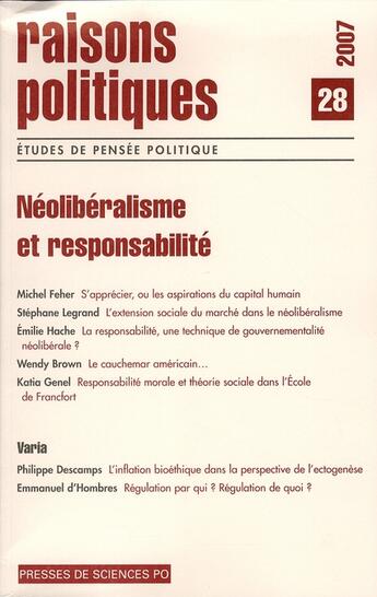 Couverture du livre « REVUE RAISONS POLITIQUES T.28 » de Revue Raisons Politiques aux éditions Presses De Sciences Po