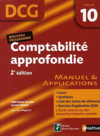 Couverture du livre « Comptabilité approfondie ; épreuve 10 DCG ; élève (édition 2008) » de Barbe-Dandon/Didelot aux éditions Nathan