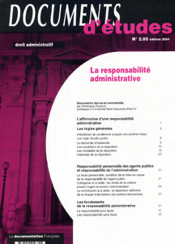 Couverture du livre « La responsabilite administrative 2004 - documents d'etudes n 20 (la) (édition 2004) » de Dominique Pouyaud aux éditions Documentation Francaise