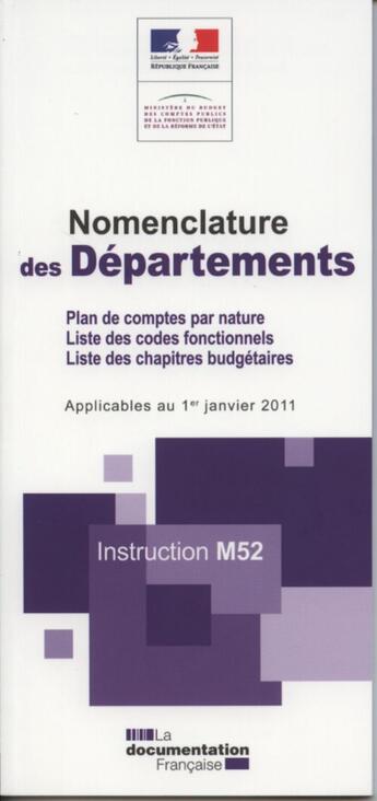 Couverture du livre « Instruction m52 ; nomenclature des départements » de  aux éditions Documentation Francaise