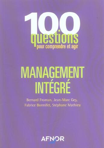 Couverture du livre « Management Integre » de Froman B aux éditions Afnor