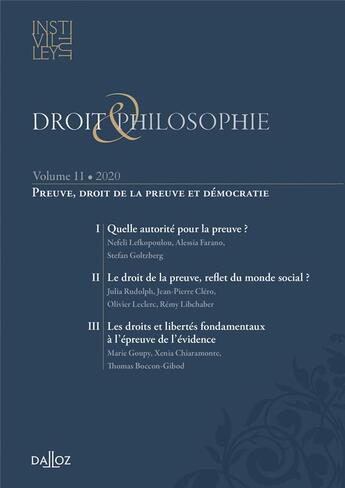 Couverture du livre « Droit & philosophie t.11 ; preuve, droit de la preuve et démocratie » de  aux éditions Dalloz