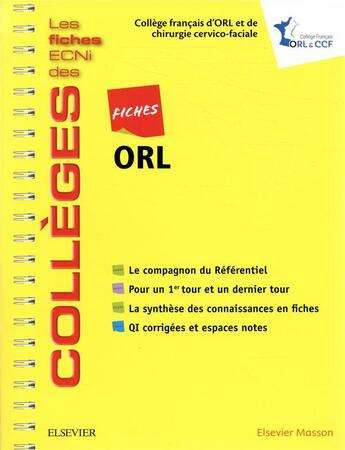 Couverture du livre « Fiches ORL ; les fiches ECNI et QI des collèges » de  aux éditions Elsevier-masson