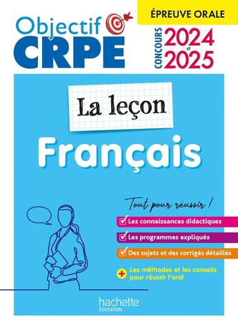 Couverture du livre « Objectif crpe 2024 - 2025 - francais - la lecon - epreuve orale d'admission » de Similowski/Breton aux éditions Hachette Education