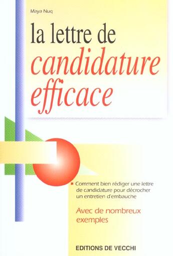 Couverture du livre « Lettre de candidature efficace (la) » de Nuq aux éditions De Vecchi