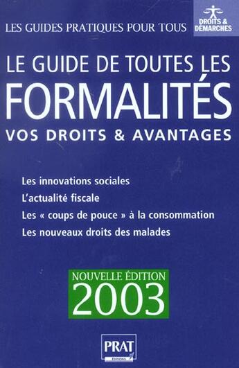 Couverture du livre « Le guide de toutes les formalites 2003 » de Peylaboud S aux éditions Prat