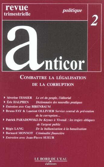 Couverture du livre « Anticor 2 » de  aux éditions Bord De L'eau