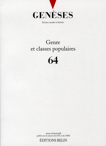 Couverture du livre « Genre et classes populaires » de Nicolas Mariot aux éditions Belin