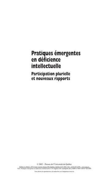 Couverture du livre « Pratiques émergentes en déficience intellectuelle ; participation plurielle et nouveaux rapports » de Gagnier et Lachapelle aux éditions Pu De Quebec