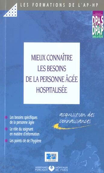 Couverture du livre « Mieux connaitre les besoins de la personne agee hospitalisee » de Ap-Hp aux éditions Lamarre