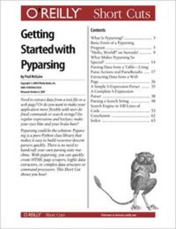 Couverture du livre « Getting started with Pyparsing » de Paul Mcguire aux éditions O Reilly