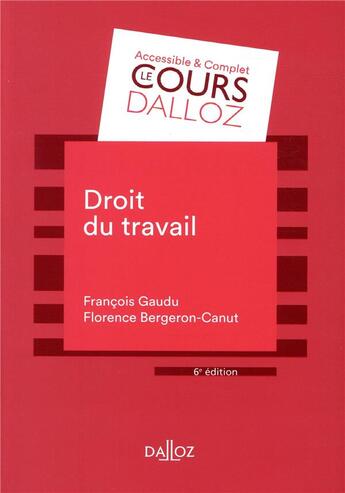 Couverture du livre « Droit du travail (6e édition) » de Francois Gaudu et Raymonde Vatinet aux éditions Dalloz