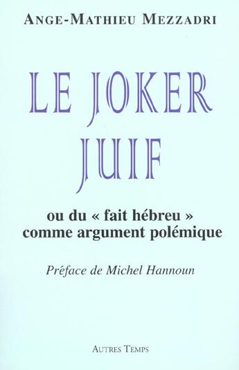 Couverture du livre « Joker juif » de Mezzadri aux éditions Autres Temps