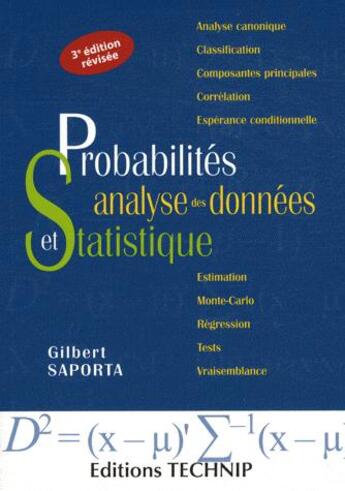 Couverture du livre « Probabilités, analyse des données et statistique (3e édition) » de Gilbert Saporta aux éditions Technip