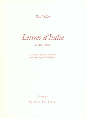 Couverture du livre « Lettres d'italie » de Paul Klee aux éditions Farrago