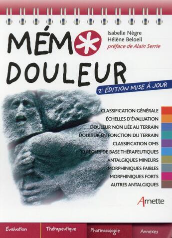 Couverture du livre « Mémo douleur (2e édition) » de Isabelle Negre et Helene Beloeil aux éditions Arnette