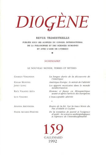 Couverture du livre « Diogene 159 » de Collectif Gallimard aux éditions Gallimard