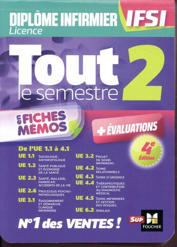 Couverture du livre « Tout le semestre 2 en fiches mémos ; diplome infirmier - dei IFSI ; révision et entraînement (4e édition) » de Kamel Abbadi aux éditions Foucher