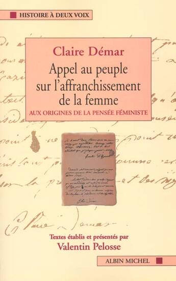 Couverture du livre « Appel Au Peuple Sur L'Affranchissement Des Femmes » de Claire Demar aux éditions Albin Michel