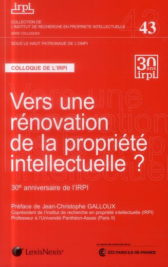 Couverture du livre « Vers une rénovation de la propriété intellectuelle » de  aux éditions Lexisnexis