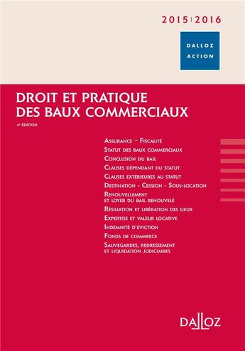 Couverture du livre « Droit et pratique des baux commerciaux (édition 2015/2016) » de  aux éditions Dalloz