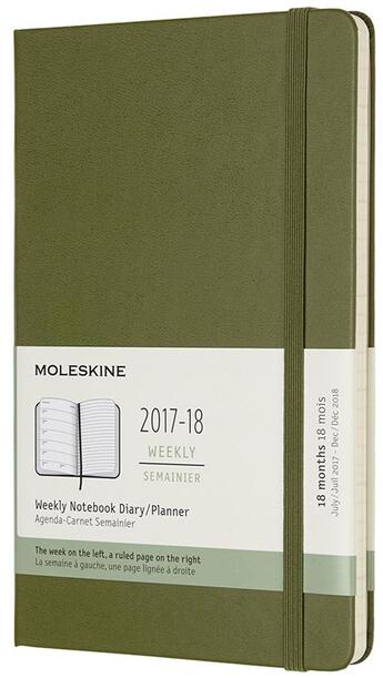 Couverture du livre « Agenda 18 mois semainier 17-18 grd format kaki rigide » de  aux éditions Moleskine