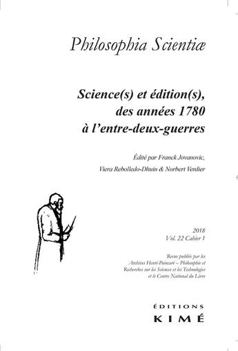 Couverture du livre « Philosophia scientiae t22/1 2018 » de Philosophia Scientia aux éditions Kime